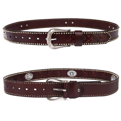 Braided Rivets Cowboy Belt - High Quality Leather