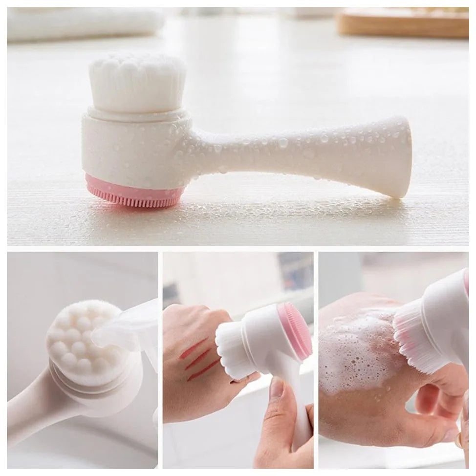 Brosse nettoyante pour le visage en silicone double face - Exfoliant doux