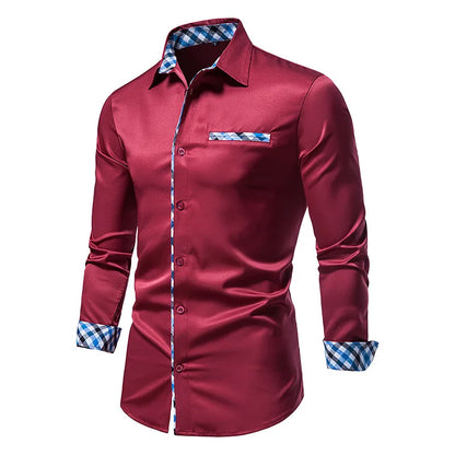 Chemise formelle à manches longues pour hommes, coupe slim, avec boutons contrastés