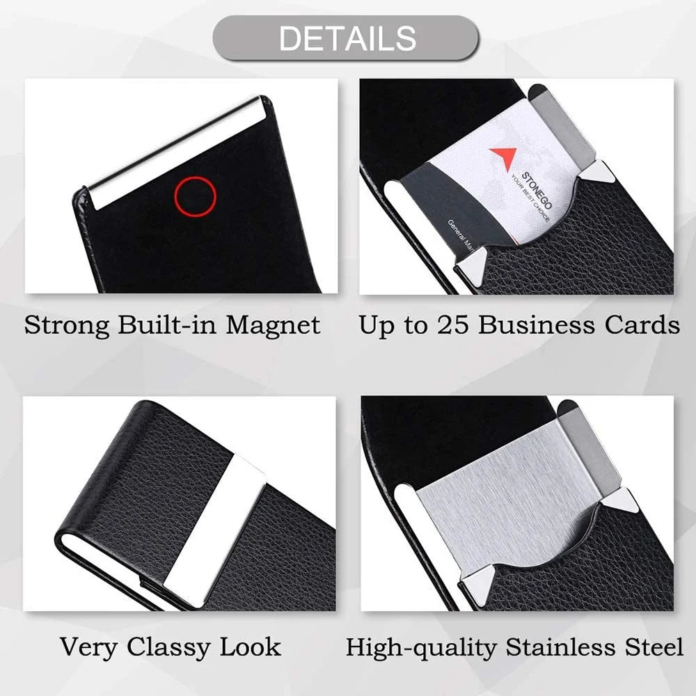 Slim PU Leather Magnetic Business Card Holder Case