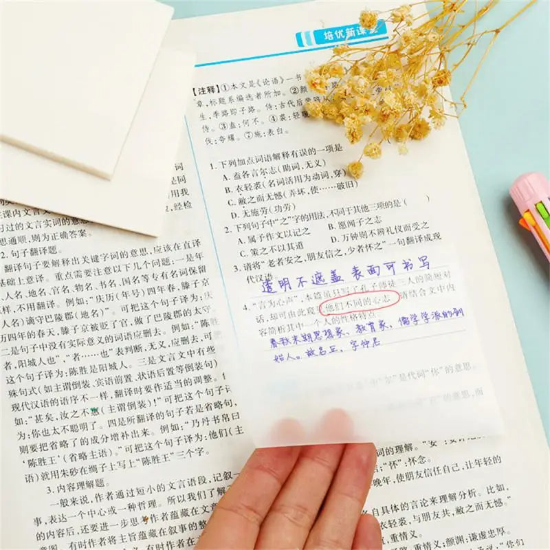 50 Sheets Transparent PET Waterproof Sticky Notes - Reusable Memo Pad Stickers for School and Office