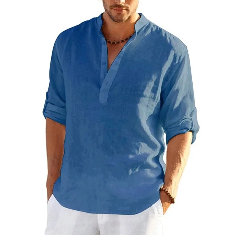Men's Solid Color Linen Spring Shirt