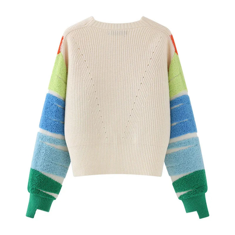 Cardigan pull en tricot rayé arc-en-ciel pour femme