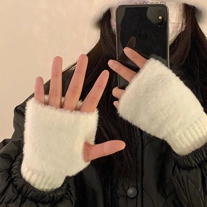 Gants d'hiver sans doigts en polaire de vison pour femmes 