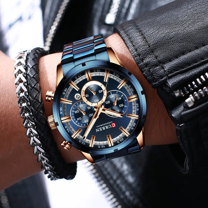 Men’s Watches Top Brand Big Sport Watch Luxury Men Military Steel Quartz Wrist Watches Chronograph Gold Design Male Clock