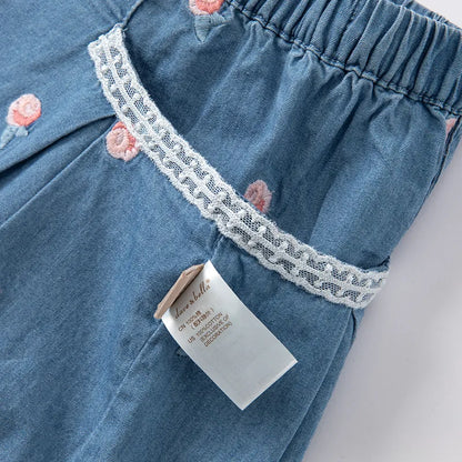 Fashion Print Denim Baby Girl Shorts - Stylish