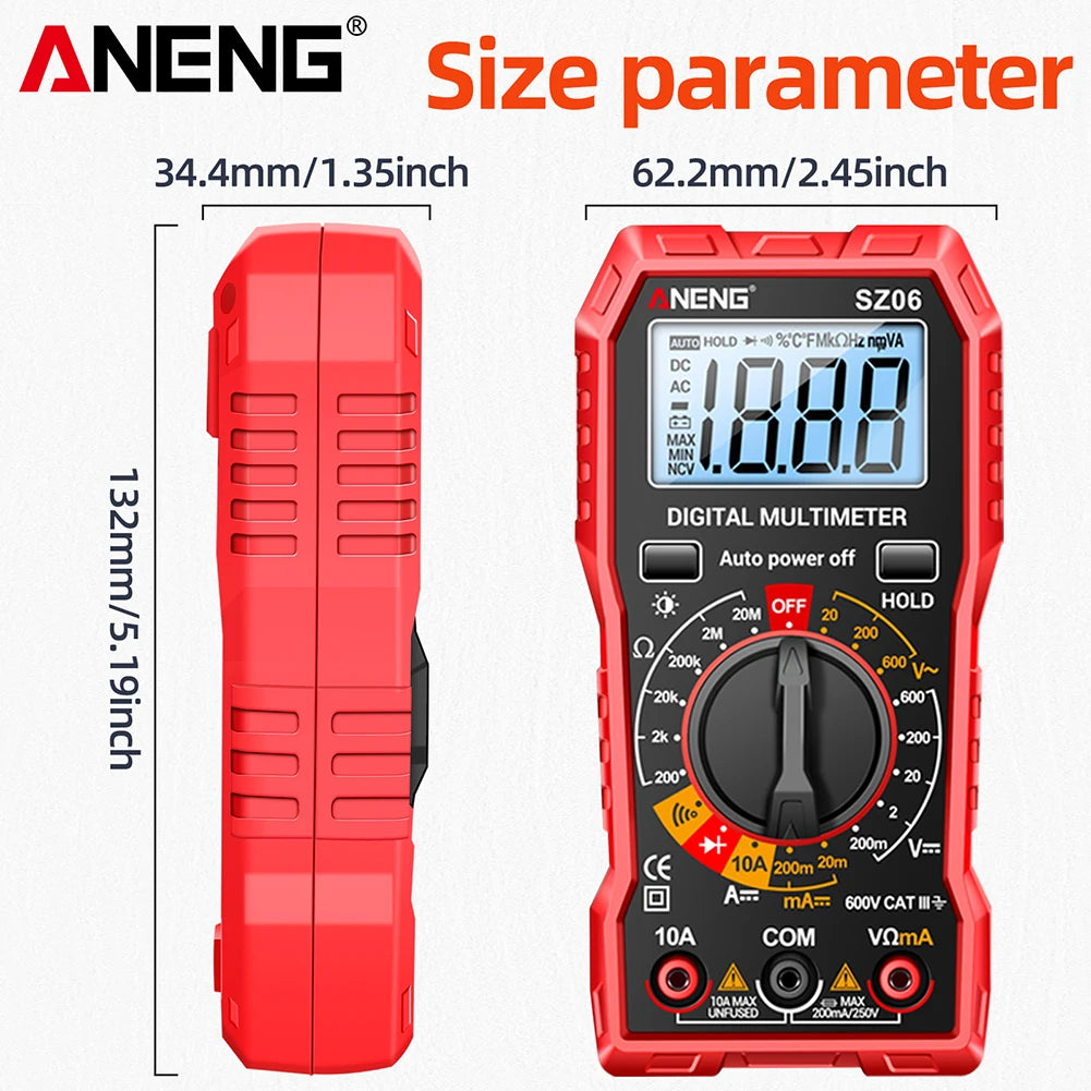 Multimètre numérique SZ06 – Tension AC/DC, ampèremètre, voltmètre 600 V, rétroéclairage LCD