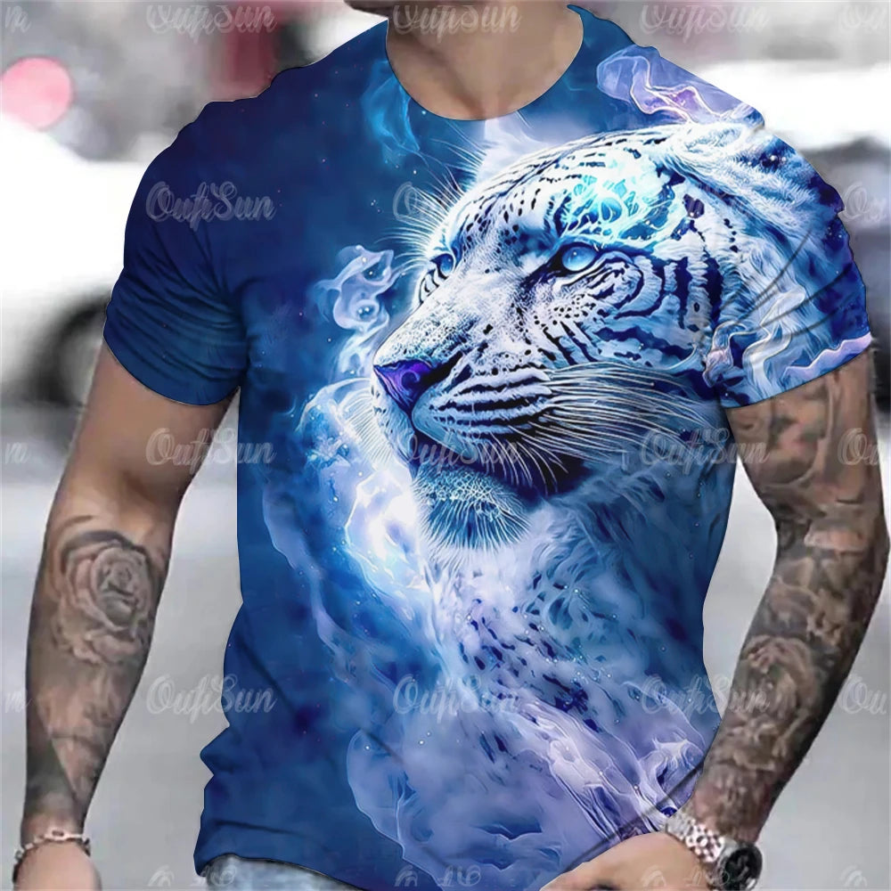 T-shirt d'été à imprimé tigre 3D pour hommes