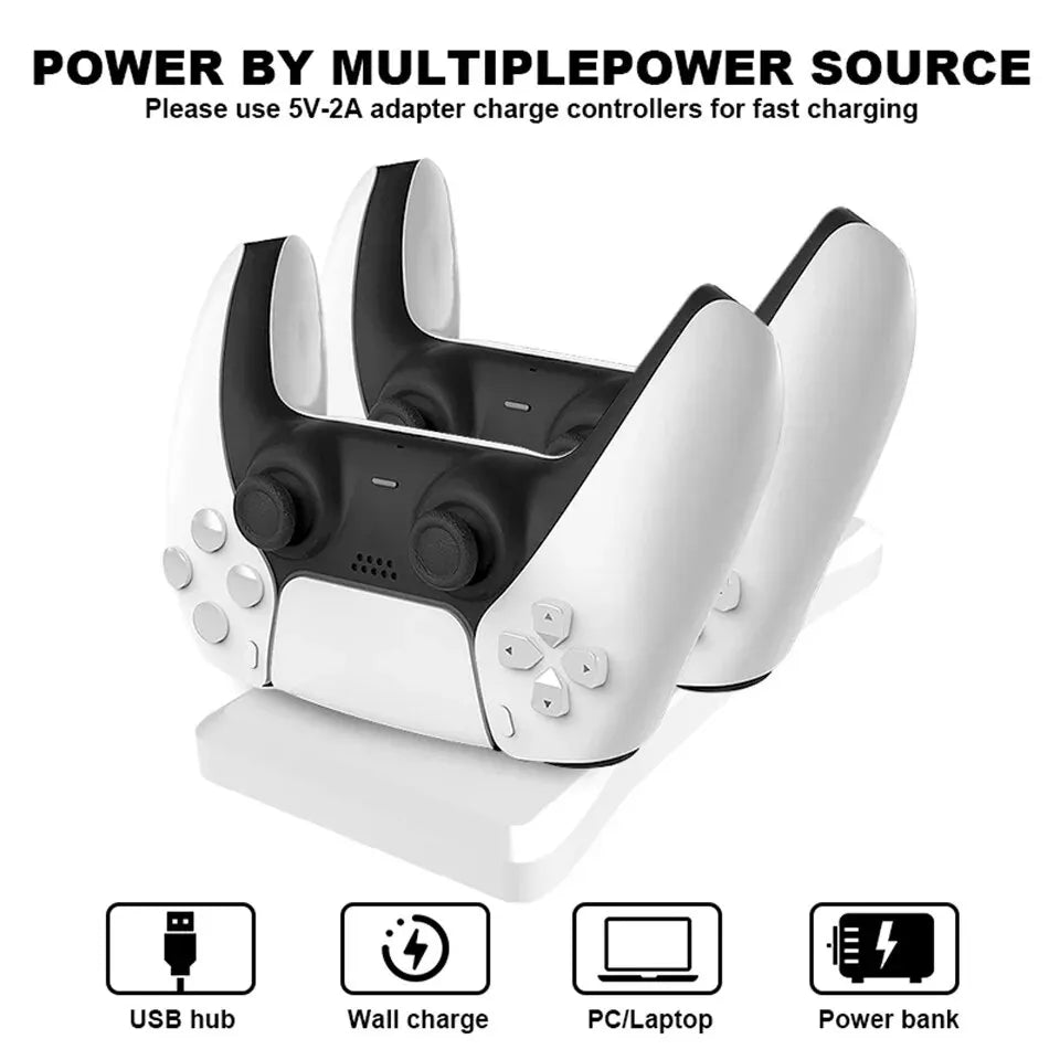 Dual Controller Charging Stand Fast Charging AC Adapter (5V 2A) for PlayStation 5 PS5 Controllers