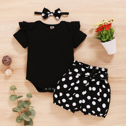 Adorable ensemble body noir 3 pièces pour bébé fille