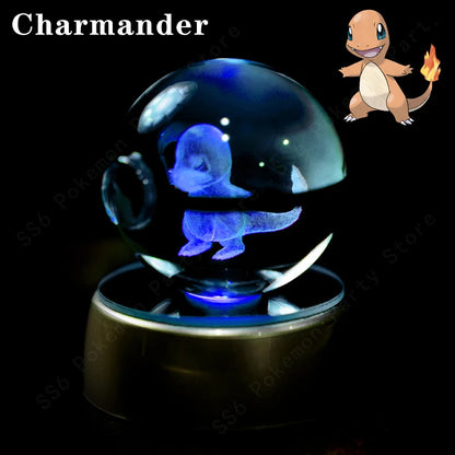 Pokemon Crystal Ball Night Light 3D Pikachu Gengar Mew Mewtwo Lamp Base Pokeball Glass Ball Figure