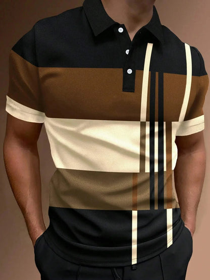 Herren Golf Stripe Poloshirt Lässiges Kurzarm-Poloshirt Einfarbiges Revers Mode Neues Business-Sport-T-Shirt Atmungsaktives Oberteil
