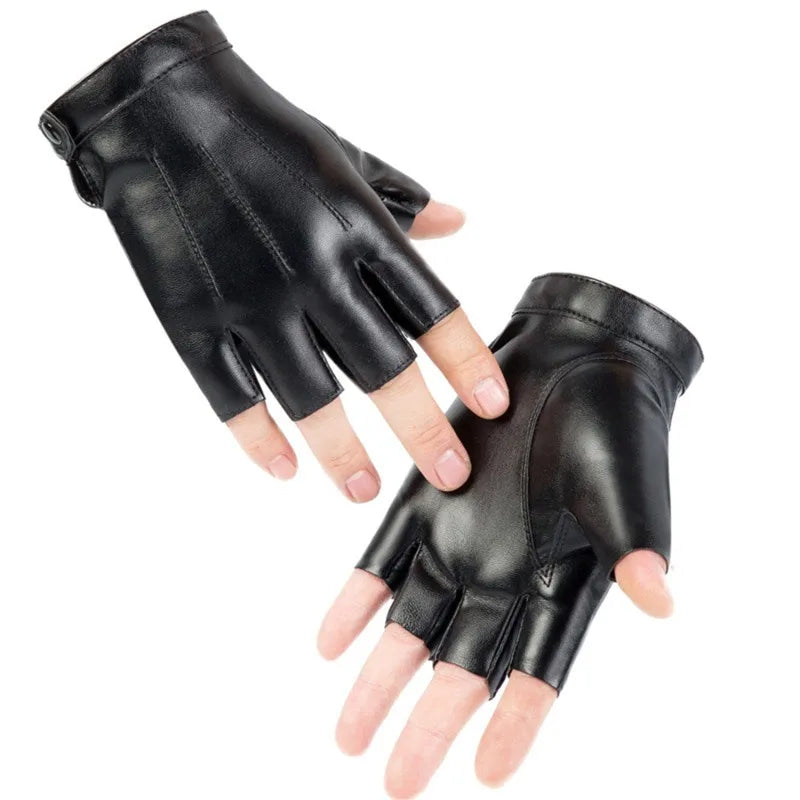 PU Leather Fingerless Gloves - Tactical Driving Mittens