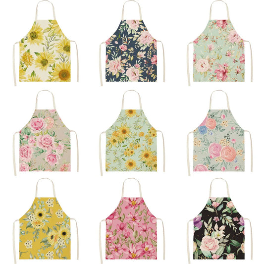 Floral Print Linen Apron for Women