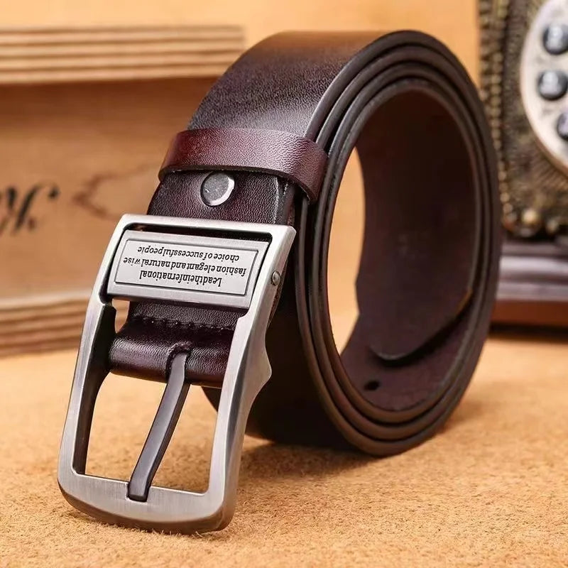 Ceinture en cuir de vachette pour homme - Boucle à ardillon en alliage