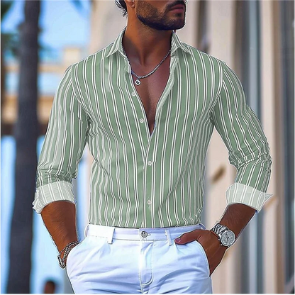 Slim Fit Long Sleeve Striped Men's Casual Shirt
