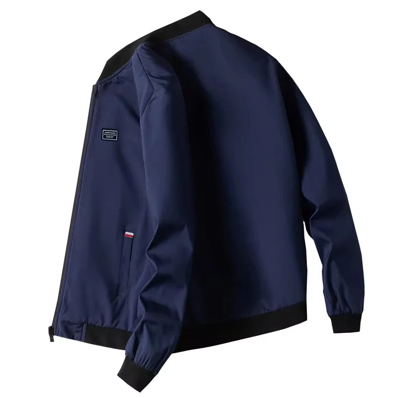 Veste coupe-vent zippée à col de baseball solide pour hommes