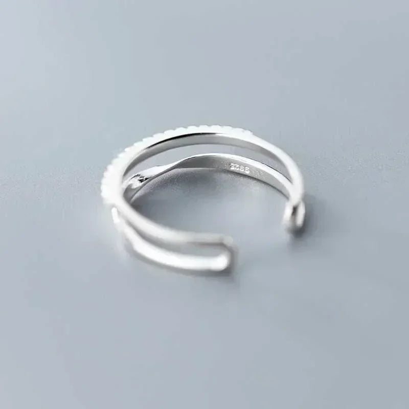 925 Sterling Silver Double Lines Women Ring