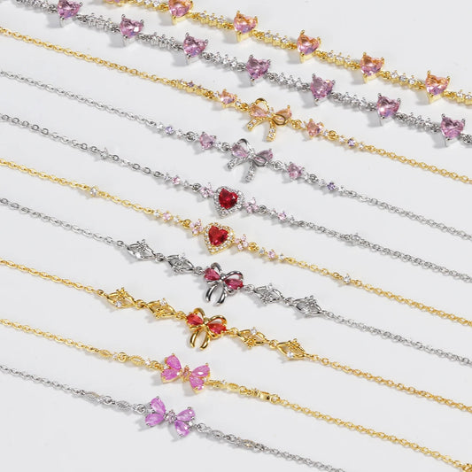 Exquisites Y2K-Kettenarmband mit Zirkonia und Schleife für Damen