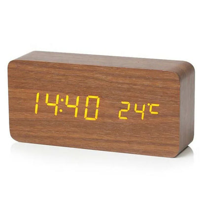 Voice Control Wooden LED Alarm Clock - USB/AAA Powered