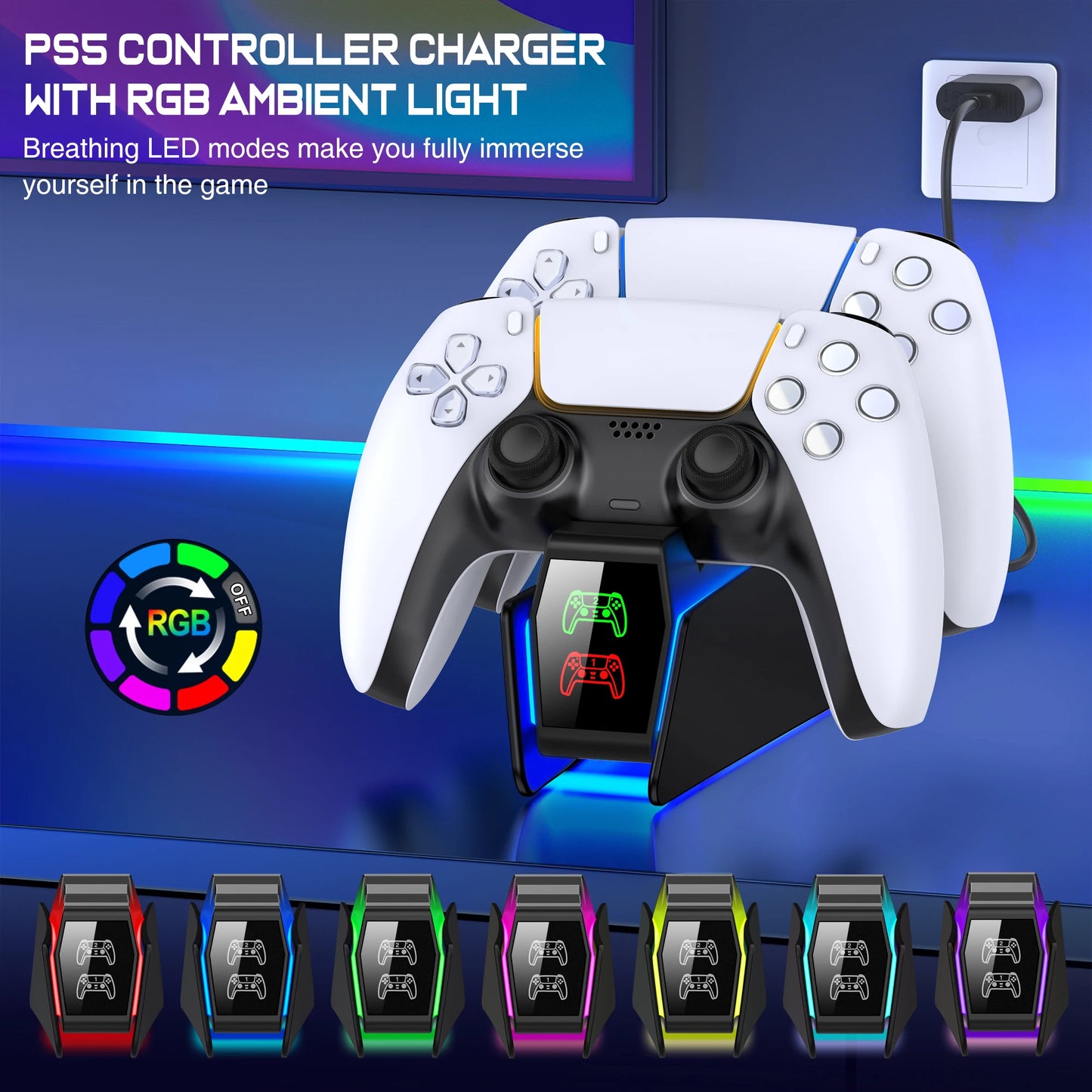 PS5 Controller Charger RGB Fast Charging Station For PlayStation5 Wireless Game Controllers Charging Stand Gamepad