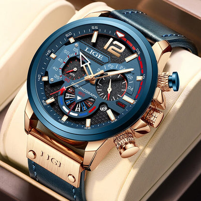 Chrono Sport Quarzuhr | Wasserdichtes Leder