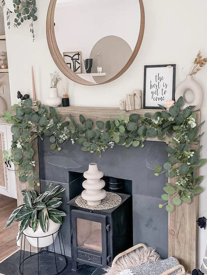 1pc Artificial Eucalyptus Garland with White Flowers & Berries