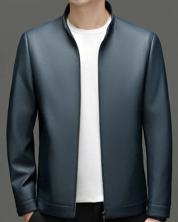Winter Men's Stand Collar Leather Jacket
