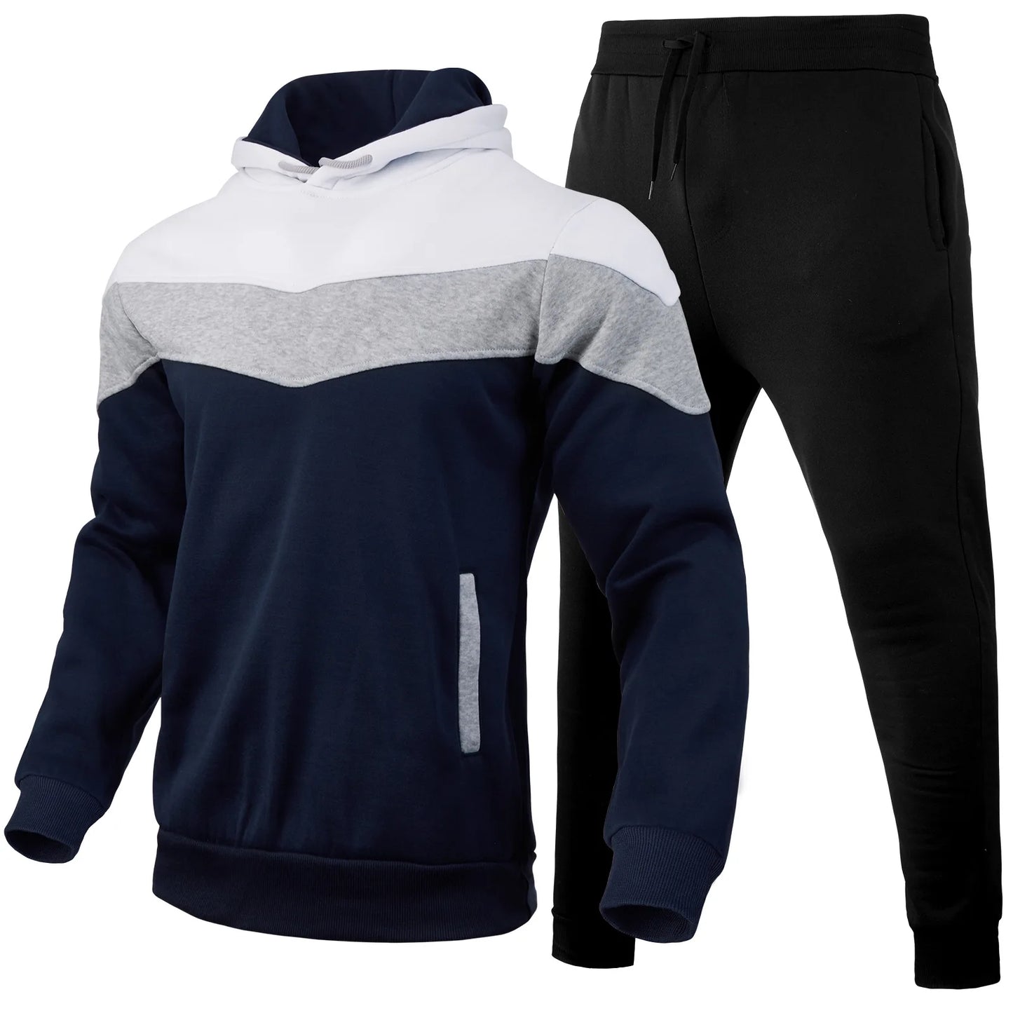 Herbst/Winter Herren Sport Hoodie Set - 3-Farben Block Hoodie &amp; Hose