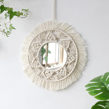 Miroir mural rond en macramé Boho