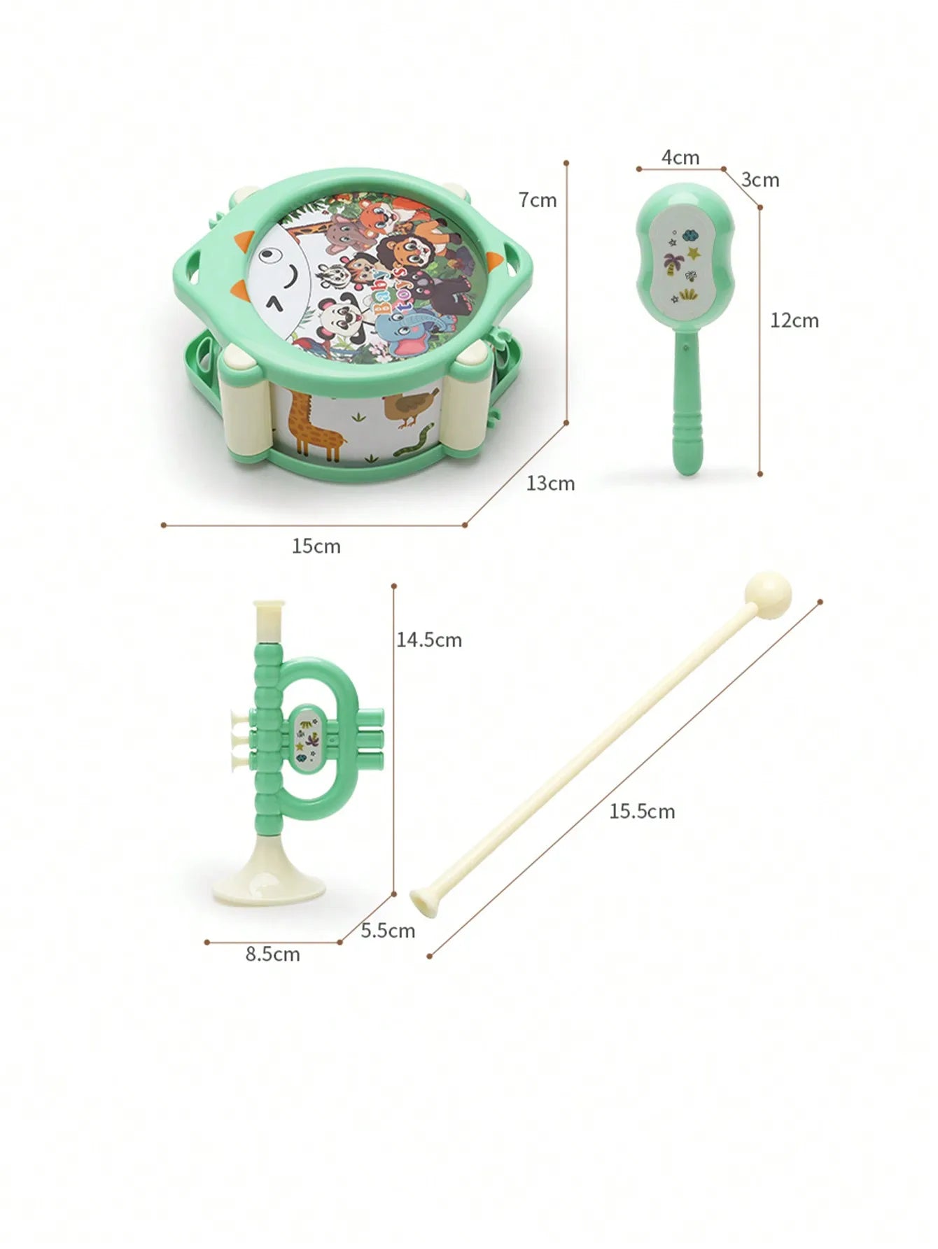 Un ensemble de jouets pour enfants, tambour et trompette