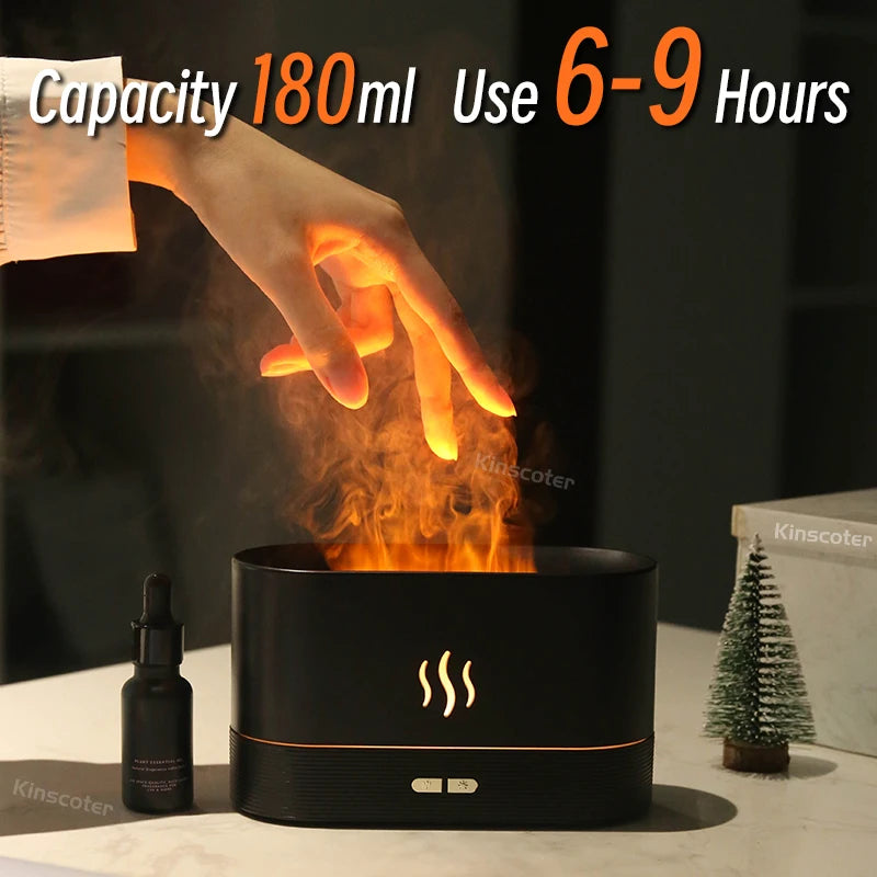 Ultrasonic Cool Mist Diffuser - LED Flame Lamp & Essential Oil Humidifier