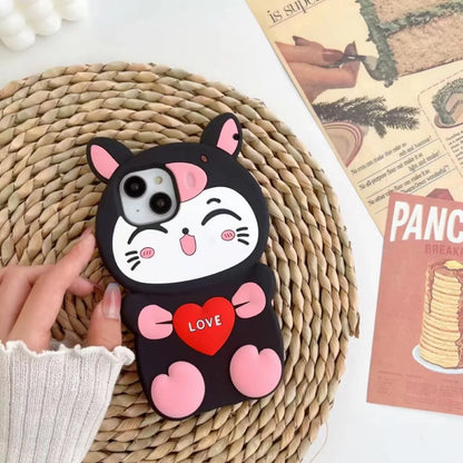 Cartoon Pig & Lucky Cat Silicone iPhone Case