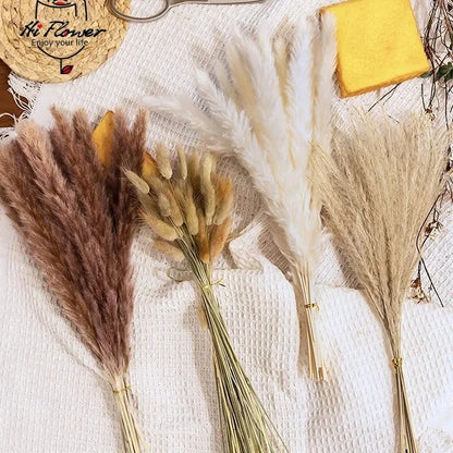 Natural Pampas Dried Fake Flowers - Boho Decor for Vases