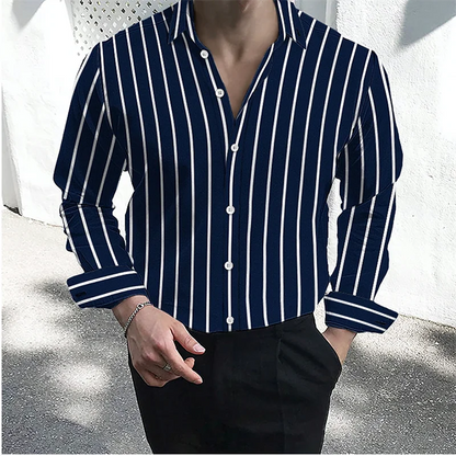 Slim Fit Long Sleeve Striped Men's Casual Shirt