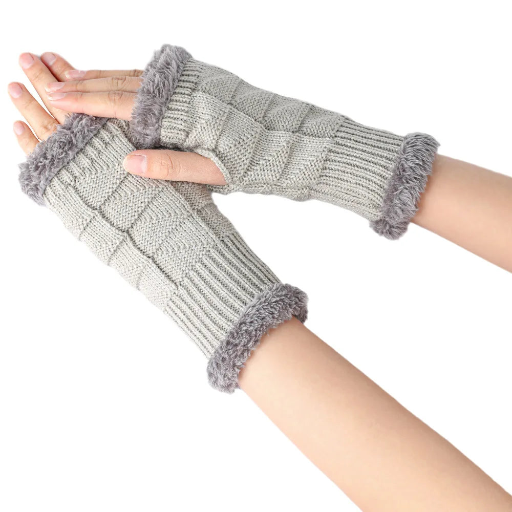 Fleece Knitted Fingerless Arm Warmers - Wool Warm & Fashionable for Women