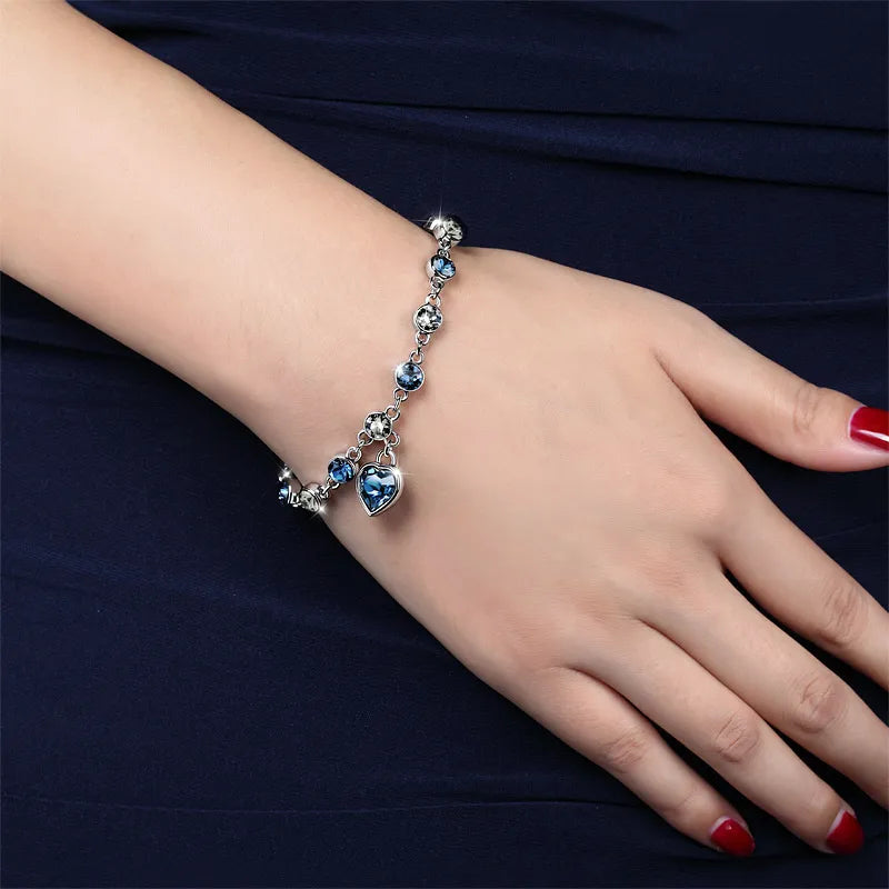 Blue Crystal Heart Bracelet for Women