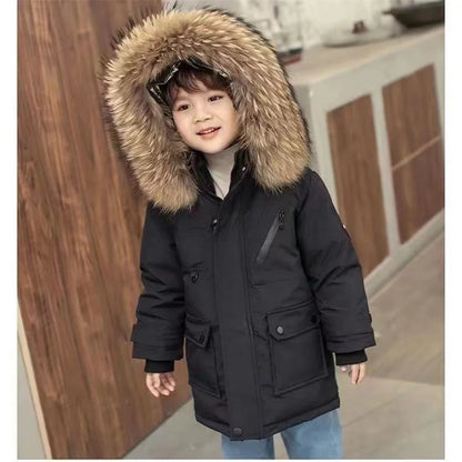 Kids' Fur Hooded Winter Jacket
