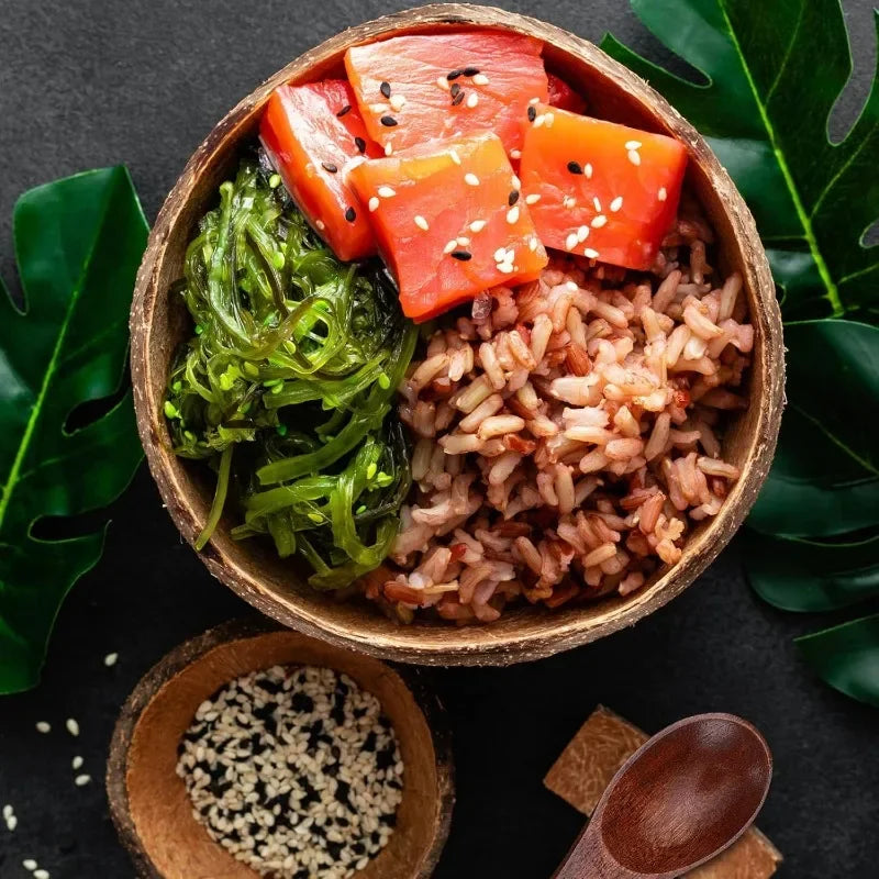 Dessert Fruit Salad Mixing Natural Coconut Bowls Kitchen Wooden Set