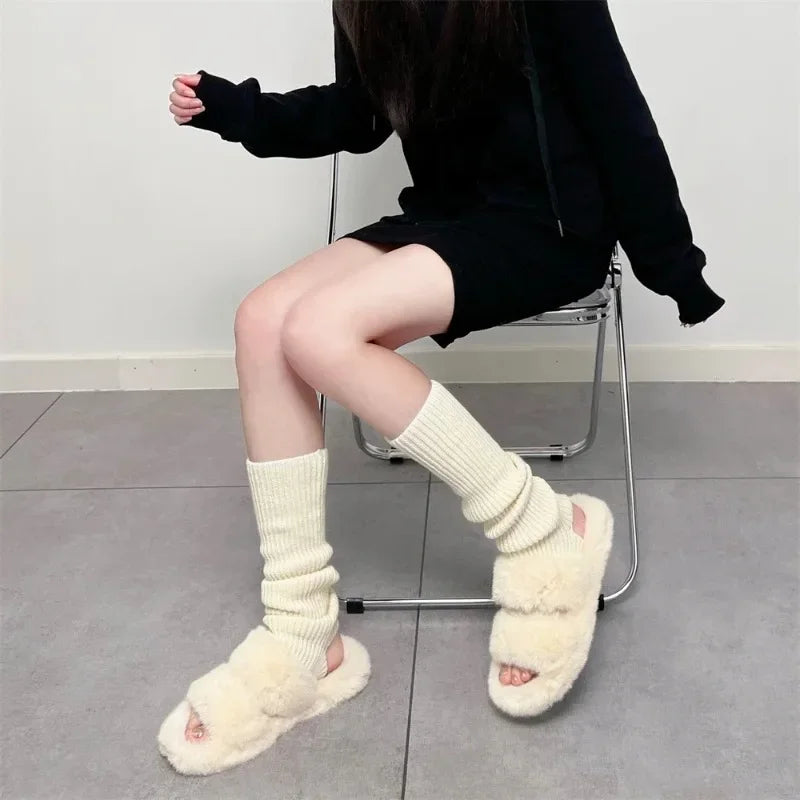 Lolita Knitted Leg Warmers - Hollowed Knee-High