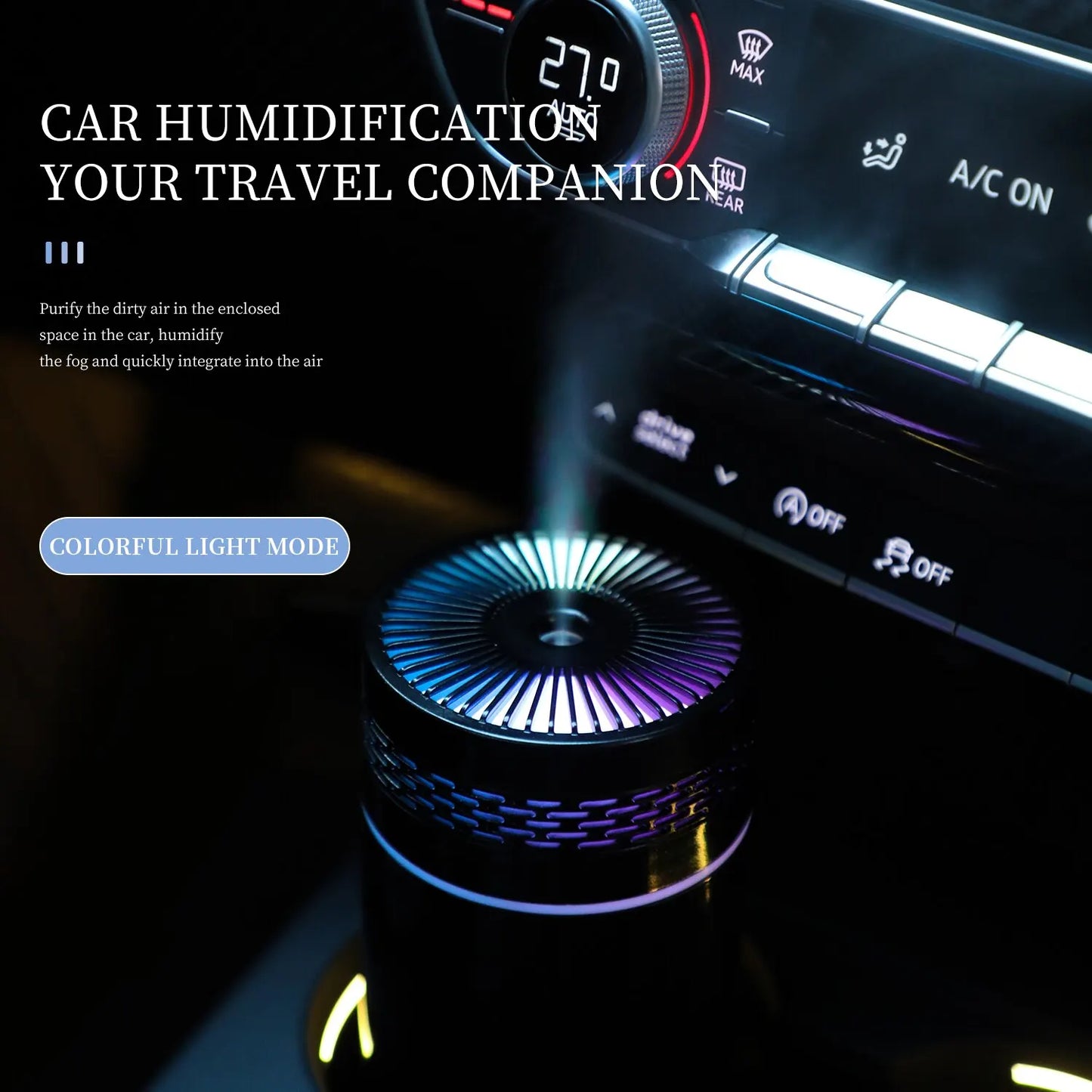 250ML Portable Car Air Humidifier - USB LED Essential Oil Diffuser