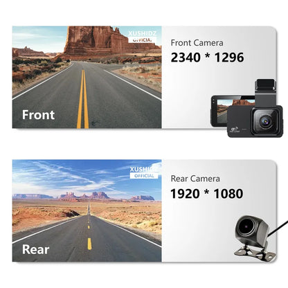 Caméra de tableau de bord avec caméra de stationnement DVR à double canal et vision nocturne, capteur G et WIFI