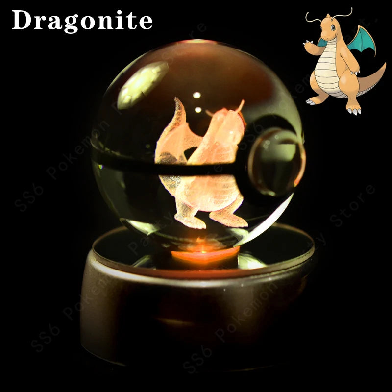 Pokemon Crystal Ball Night Light 3D Pikachu Gengar Mew Mewtwo Lamp Base Pokeball Glass Ball Figure