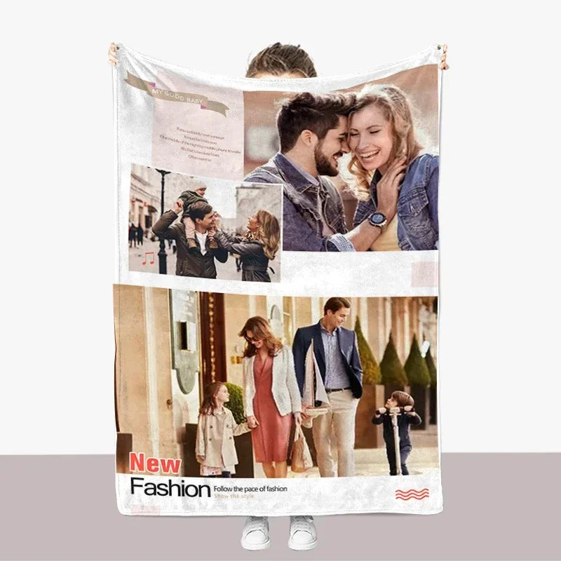 I Love You Custom Blanket with Photo Collage Text Picture Throw Blanket Valentine's Day Birthday Gift