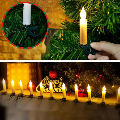 Lot de 20 bougies coniques sans flamme à clipser à LED - Décoration de guirlande pour sapin de Noël