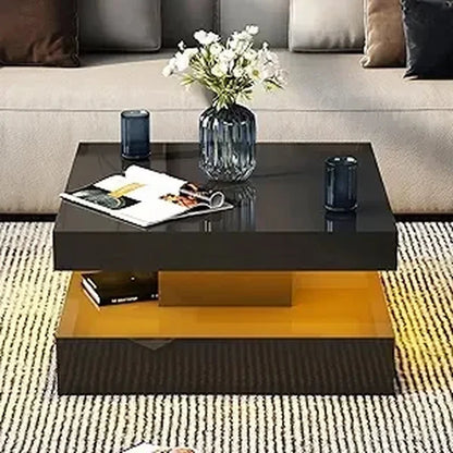 Coffee Table with Detachable Tray and Plug-in 16-color LED
