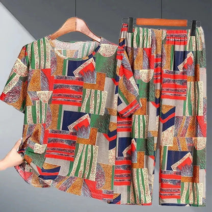 2PCS Women Summer Half Sleeve Blouse Tracksuit