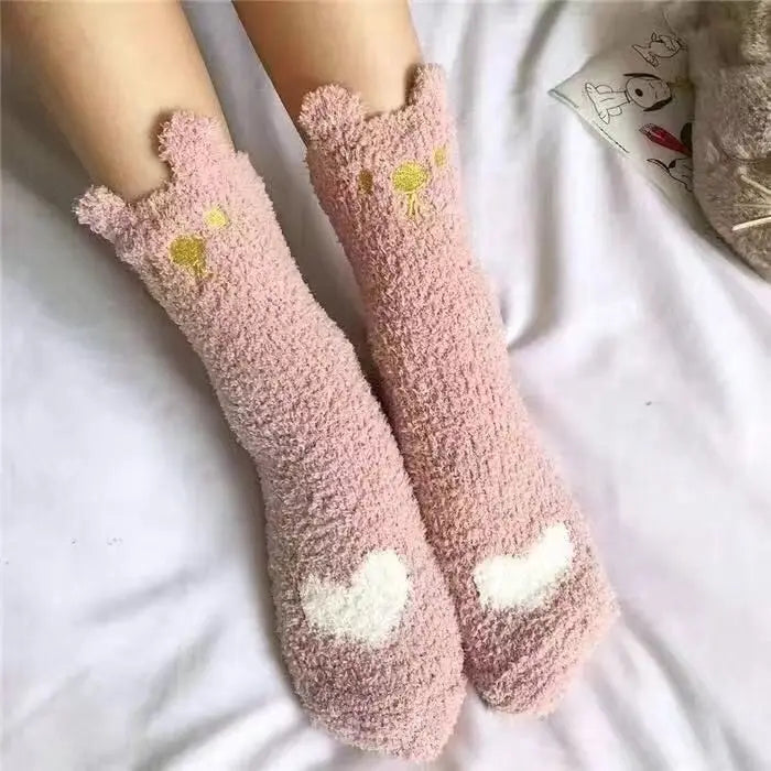 Women's Plush Coral Fleece Socks - Non-Slip Warm Knitted Floor Socks