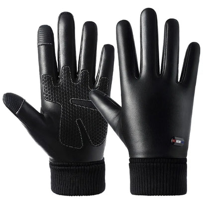 Waterproof PU Leather Winter Gloves - Flip-Finger