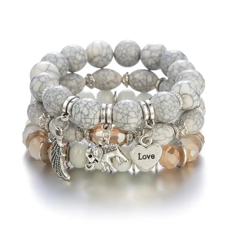 Crystal Love Pendant Beaded Bracelet